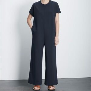 Rochas Jolee Crewneck Ponti Navy Blue Jumpsuit